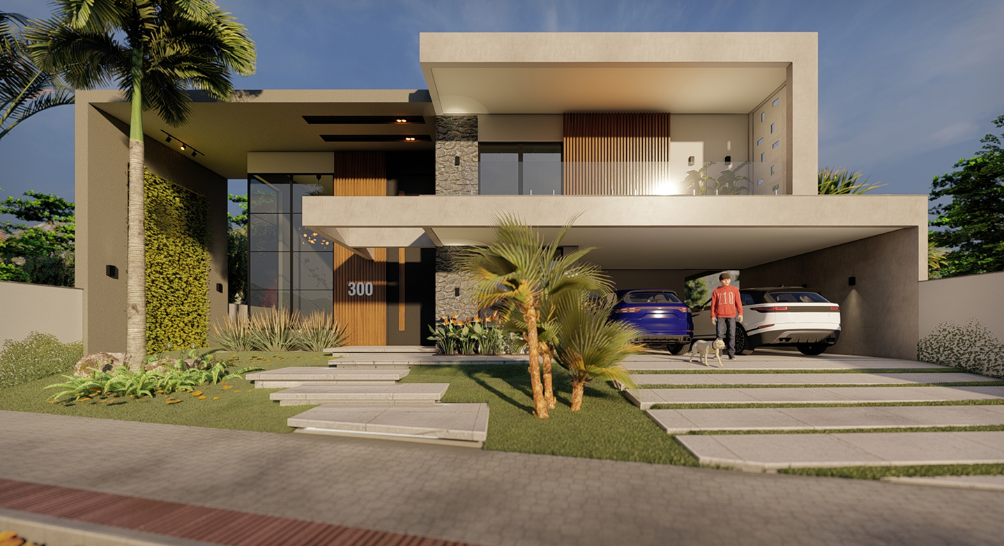 Imagem de um projeto de uma casa luxuosa de fundo da seção principal do site